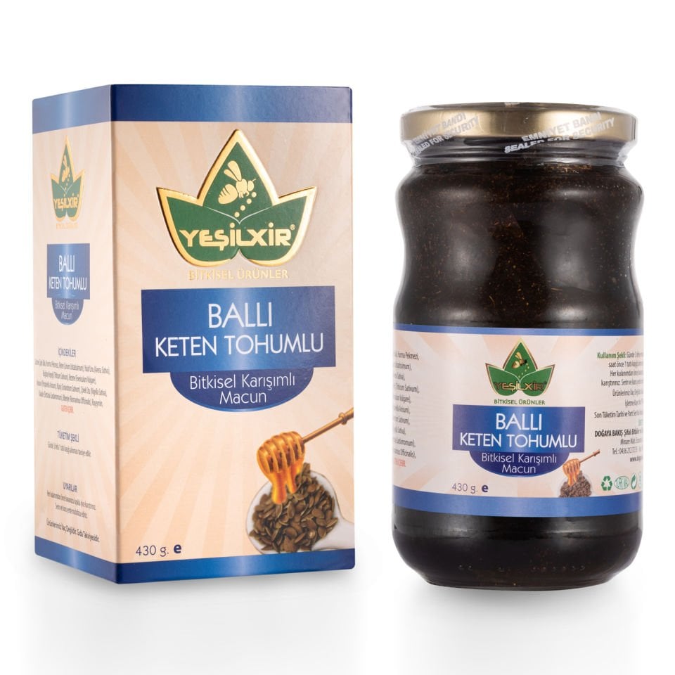 Yeşilixir Ballı Keten Tohumlu Bitkisel Karışımlı Macun 430 Gr