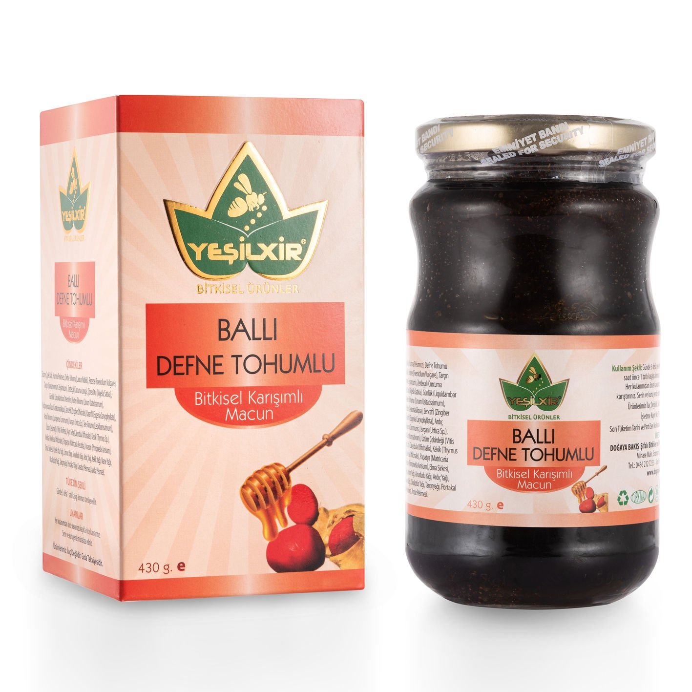 Yeşilixir Ballı Defne Tohumlu Bitkisel Karışımlı Macun 430 Gr