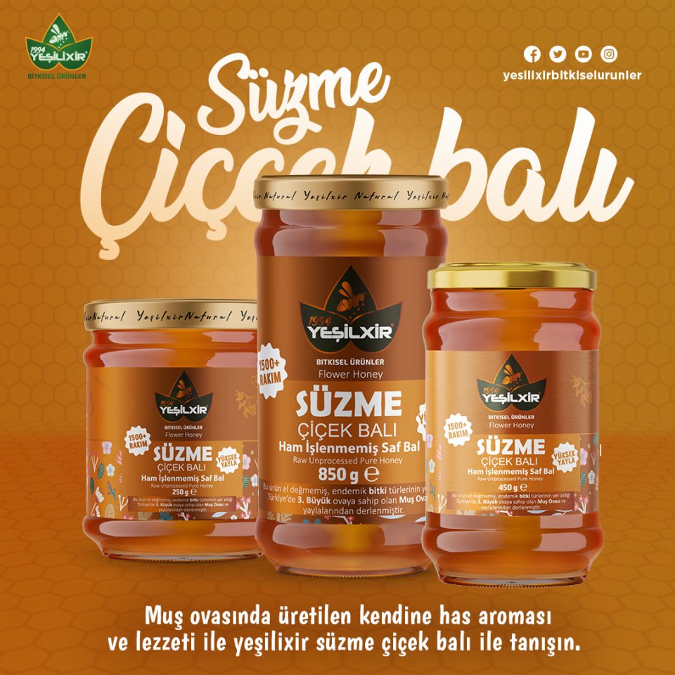 Yeşilixir Süzme Çiçek Balı 450 gr (Yeni Sezon)