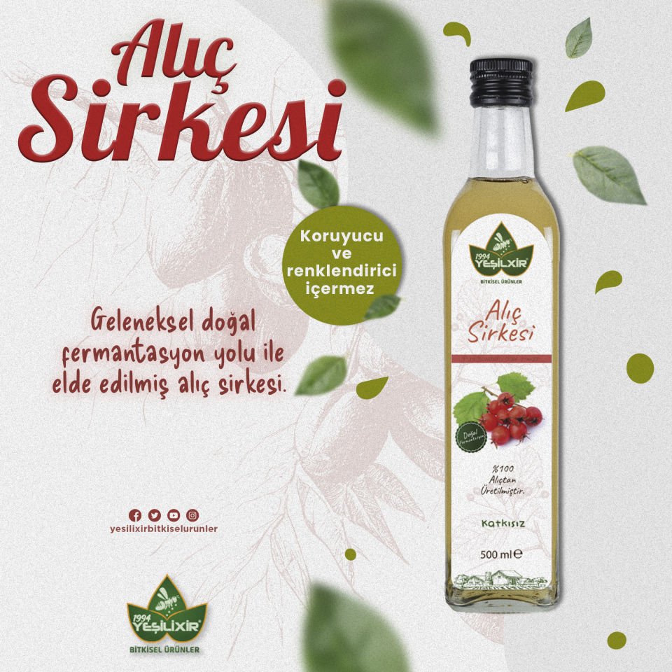 Yeşilixir Alıç Sirkesi 500 Ml Katkısız
